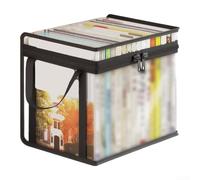 Lot de 3 boîtes de rangement pliables transparentes avec couvercle à fermeture éclair pour romans, magazines, 38 x 25 x 24 cm (noir, taille L)