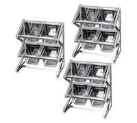 Lot de 3 boîtes de rangement pour garniture de pizza avec support de rangement transparent, ensemble de récipients d'assaisonnement de comptoir avec cuillère et couvercle - Argent, 64 x 22 x 43 cm
