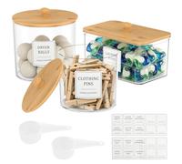 Lot de 3 boîtes de rangement pour lessive avec étiquettes, cuillères | Boîte de rangement hermétique en PET transparent pour buanderie, salle de bain, cuisine et bureau
