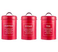 Lot de 3 boîtes de rangement pour thé, café et sucre, 1200 ml, en métal résistant à la rouille, pour thé, café et sucre (rouge)
