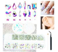 Lot de 3 boîtes de strass AB avec paillettes fines, 60 grandes pierres précieuses assorties AB avec pierres rondes S6-S16 à dos plat, cristaux pour nail art, fournitures pour le visage, le corps, les
