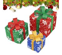 Lot de 3 boîtes d'emballage de Noël éclairées | Étoiles de Noël avec lumière ambiante | Boîtes décoratives de Noël lumineuses pour chambre à coucher et salon, décoration de vacances