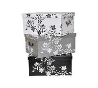 Lot de 3 boites en carton de la série "fleurs baroques" en blanc, noir et gris Volume XXL, superbe look et grande solidité. Chaque boîte a pour dimensions 51 x 37 x 24 cm - excellent pour la maison, le bureau, le linge, boîte cadeau, etc.