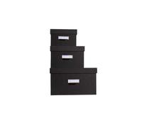 Exacompta - Réf. 79601E - Lot de 3 boîtes de rangement gigogne Office By Me - formats A4+/A5++ /A6++ - en carton recyclé recouvert d'un papier effet textile noir - porte-étiquette muni d'un rebord