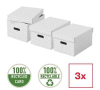 Esselte - Lot de 3 Boîtes avec Couvercle, Rangement & Organisation, 100% Carton Recyclé, Recyclable, Motif Géométrique, Blanc, 628282, Medium