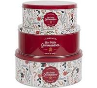 HOME DECO FACTORY, BT6804, Boîte de Rangement en métal Noël X3, Design Festif et coloré, idéale pour Organiser Vos décorations, Durable et Polyvalente, Rouge et Blanc, 30x20x15 cm