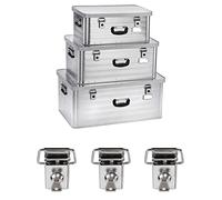 Lot de 3 boîtes Enders - En aluminium et métal - Flexibles et de finition soignée - Joint en caoutchouc cellulaire et serrure - Capacité : 47, 80 et 130 l - Utilisables comme boîte de transport et de rangement
