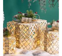 Lot de 3 boîtes lumineuses de Noël décoratives avec cadre en peluche et fil de fer pour intérieur et extérieur, 26/21/16 cm (blanc curry)