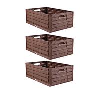 Lot de 3 boîtes pliables robustes - Design en bois - 60 x 40 x 21,8 cm (L x l x h) - Panier à provisions empilable et pliable - 45 l - Caisse pliante robuste - Caisse à légumes et à fruits