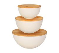Lot de 3 bols à mélanger avec couvercles en bois, ustensiles de cuisine pour fruits, frites, légumes, soupe, cuisson des repas, cuisine, 25,4 cm, 20,3 cm ou 15,2 cm