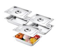 Lot de 3 bols à paner avec couvercle, durables en acier inoxydable, GN 1/2, empilables, pour escalopes, côtelettes de poisson, côtelettes de poulet, panures (32,5 x 26,5 x 6,5 cm)