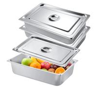 Lot de 3 bols à paner en acier inoxydable avec couvercle, récipient Gn 1/3, récipient à ingrédients en acier inoxydable, avec couvercle, kit panier pour cuisine, station à pizza, accessoires de buffet