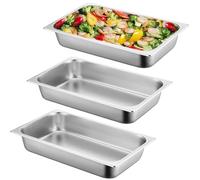 Lot de 3 bols à paner en acier inoxydable GN 1/3 - 32,5 x 17,5 x 6,5 cm - Lot de récipients GN de 2,4 l - Rectangulaire - Idéal pour escalopes, viande, poisson, argent