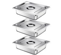 Lot De 3 Bols À Paner GN 1/2, Bac Inox Alimentaire, Plat Four Rectangulaire | Bac Gastro Inox Avec Couvercle, Plat Four Inox PlatInox Barbecue Pour Escalopes, Viande, Poisson, 32,5 X 26,5 X 6,5 cm
