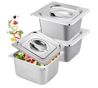 Lot De 3 Bols À Paner, Récipient Gastronorme, Bac Inox Alimentaire Avec Couvercle, Plat Four Inox Plat Inox Barbecue 17,6 X 16.2 X 10 Cm Pour Fromage, Viande, Argent