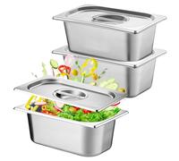 Lot de 3 bols à panure rectangulaires en acier inoxydable, couvercle inclus, 17,5 x 11 x 10 cm, pour côtelettes, escalopes, viande et poisson