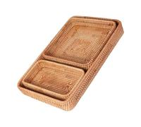Lot de 3 bols de service en rotin tissé à la main - Paniers de rangement rectangulaires tissés pour l'organisation des plans de travail - Tables basses - Pour organiser des décors - Plateaux