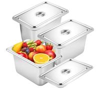 Lot de 3 bols en acier inoxydable avec couvercle, 17,5 x 11 x 10 cm, récipients GN 1/3, pour aliments chauds et froids, restauration buffet, hôtel, facile à nettoyer