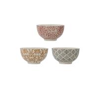 Lot de 3 bols en grès marron, motifs variés - Bloomingville, Genia - Ø14x8 cm