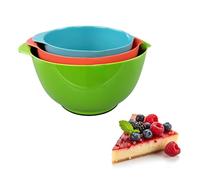 Lot de 3 bols mélangeurs empilables - Passent au lave-vaisselle - Avec base antidérapante et bec verseur - Bol de cuisine - Saladiers pour mélanger et servir les salades, les sauces, la pâtisserie