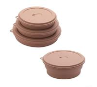 Lot de 3 bols pliables en silicone avec couvercles, pour le camping et les voyages, économise de l'espace - Passe au lave-vaisselle (marron)