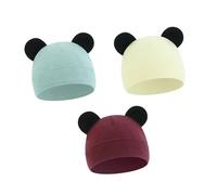 Lot de 3 bonnets chauds en tricot au crochet respirant et confortable pour bébé Motif oreilles Automne Hiver Chapeau en coton pour nouveau-né, Set F, Taille unique
