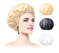 Lot de 3 bonnets de douche, extra larges et réglables et double couche imperméable pour femme, doublure extérieure et EVA, design surdimensionné pour toutes les longueurs de cheveux