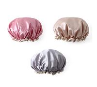 Lot de 3 bonnets de douche pour femme - Double couche imperméable et réutilisable, tissu polyester hautement élastique, couleur unie, idéal pour la teinture des cheveux, le maquillage, le spa, la