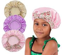 Lot de 3 bonnets de sommeil en satin soyeux pour enfants avec large bande élastique pour filles, tout-petits, enfants, rose, taille M