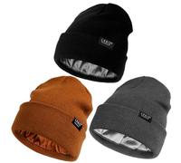 Lot de 3 bonnets doublés de satin pour homme et femme - Doublés en soie - Doux et chauds - En coton - Crochet - Bonnet à tête de mort souple, Noir + marron + gris foncé, Taille unique