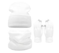 Lot de 3 bonnets, écharpes et gants d'hiver unisexes en tricot thermique pour sports de plein air, blanc, taille unique