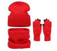 Lot de 3 bonnets, écharpes et gants d'hiver unisexes en tricot thermique pour sports de plein air, Rouge, taille unique