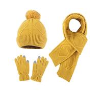 Lot de 3 bonnets, écharpes, gants pour homme et femme - Ensemble universel pour couples - Bonnet, écharpe et gants assortis au design moderne, jaune, taille unique