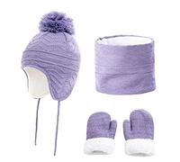 Lot de 3 bonnets en polaire thermique pour enfants + écharpe + gants - Accessoires d'hiver confortables pour garçons et filles - Ensemble bonnet et écharpe et moufles, a, S