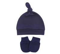 Lot de 3 bonnets pour bébé garçon de 0 à 6 mois - Moufles en coton anti-rayures - Bleu marine