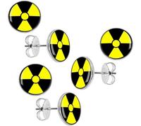 Lot de 3 Boucles d'Oreilles Symbole Radioactivité Clous Logo Trisecteur 10mm puces rondes cosplay costume cadeau anniversaire saint valentin homme femme bijou garçon fille fête mère maman père papa