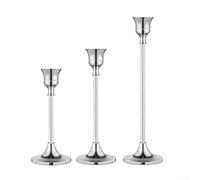 Lot de 3 bougeoirs coniques vintage en laiton noir pour décoration d'intérieur, mariages, dîners et célébrations, compatibles avec cire traditionnelle et LE (argenté)
