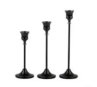 Lot de 3 bougeoirs coniques vintage en laiton noir pour décoration d'intérieur, mariages, dîners et célébrations, compatibles avec cire traditionnelle et LE (noir)