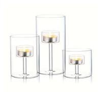 Lot de 3 bougeoirs cylindriques en Verre Transparent pour Bougies piliers à extrémité Ouverte pour centres de Table de Mariage, fête, événement (n° 01)