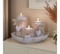 Lot de 3 bougeoirs en bois avec plateau en forme de cœur pour décoration de table de Noël et centre de table, cadeau pour maman, anniversaire, fête de mariage romantique