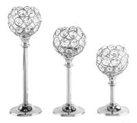 Lot de 3 bougeoirs en cristal, décoration en métal galvanisé pour centres de table de mariage, banquets d'hôtel et salle à manger romantique à la maison (argent)