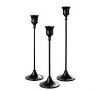 Lot de 3 bougeoirs en laiton pour dîner romantique, tables de mariage, décoration de salon, centre de table (noir)