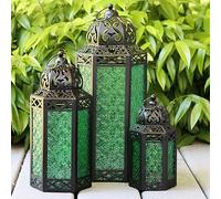 Lot de 3 bougeoirs marocains décoratifs en métal pour Le Ramadan, la décoration intérieure, la terrasse extérieure, Vert
