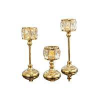 Lot de 3 bougeoirs Modernes en Fer et Verre pour décoration de Table et Ornements (doré)