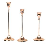 Lot de 3 bougeoirs vintage en laiton pour dîner romantique et mariage - Base stable pour différentes tailles de bougies - Noir (or rose)