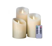 Lot de 3 bougies à LED 10, 12,5 et 15 cm en cire avec télécommande, flamme vacillante -