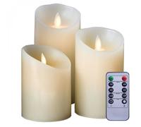 Lot de 3 bougies à LED 10, 12,5 et 15 cm en cire avec télécommande, flamme vacillante - Vivezen