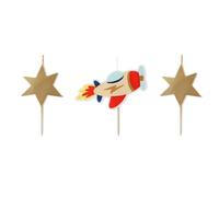 Lot de 3 bougies avion étoiles décoration de gâteau avion anniversaire garçon gâteau cupcake muffin anniversaire enfant