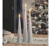 Lot de 3 Bougies Coniques Élancées TruGlow® Argent Effet Ombré à LED avec Télécommande