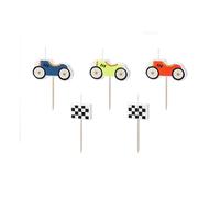 PartyDeco Bougies d'anniversaire – Lot de 3, motif voitures de course, 2–3 cm, multicolore